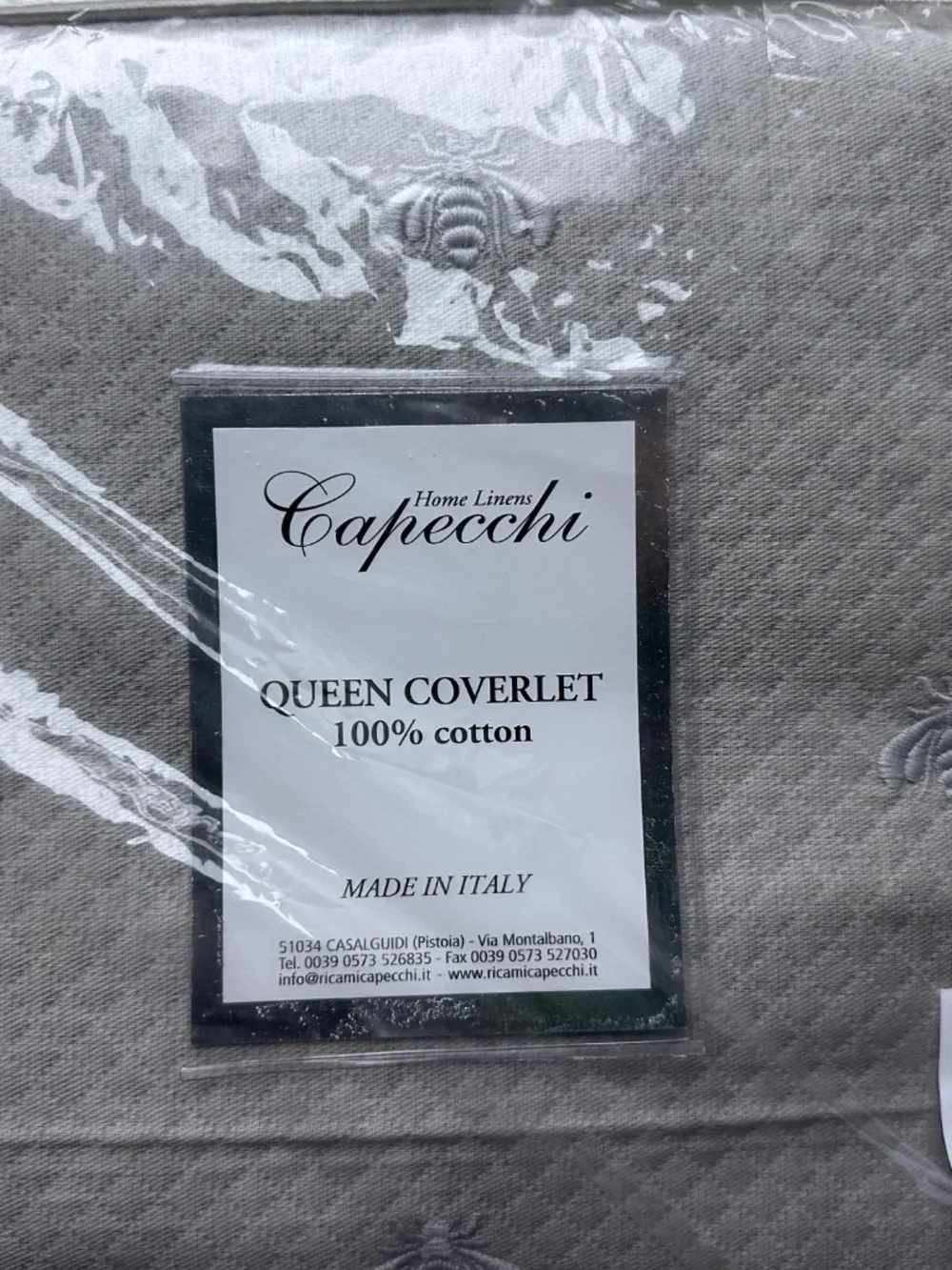 Capecchi Diamond Piquet Embroidered Queen Cotton Coverlet Made In Italy, Gray